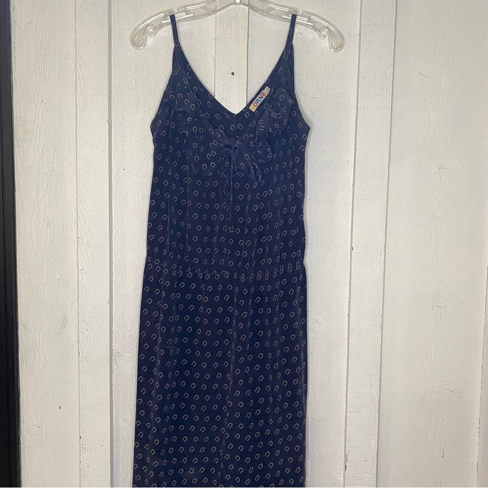 100% Silk Horseshoe Print Midi Dress – Size S – Made in USA